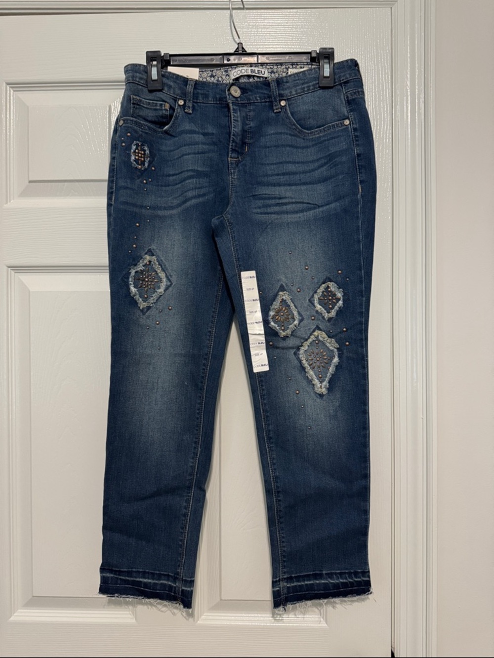 NWT Code Bleu Dark Blue Embellished Ankle Jeans